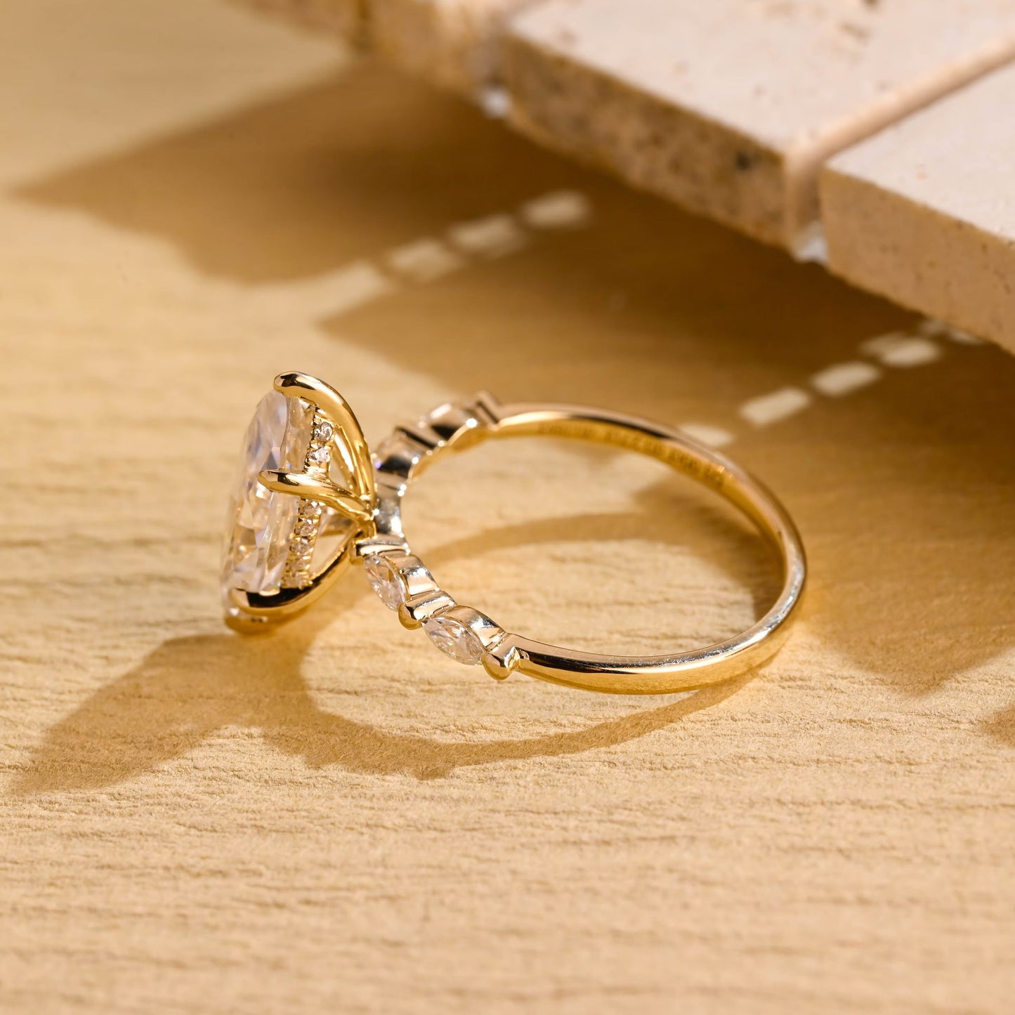 3.0 CT Marquise Cut Hidden Halo Moissanite Engagement Ring