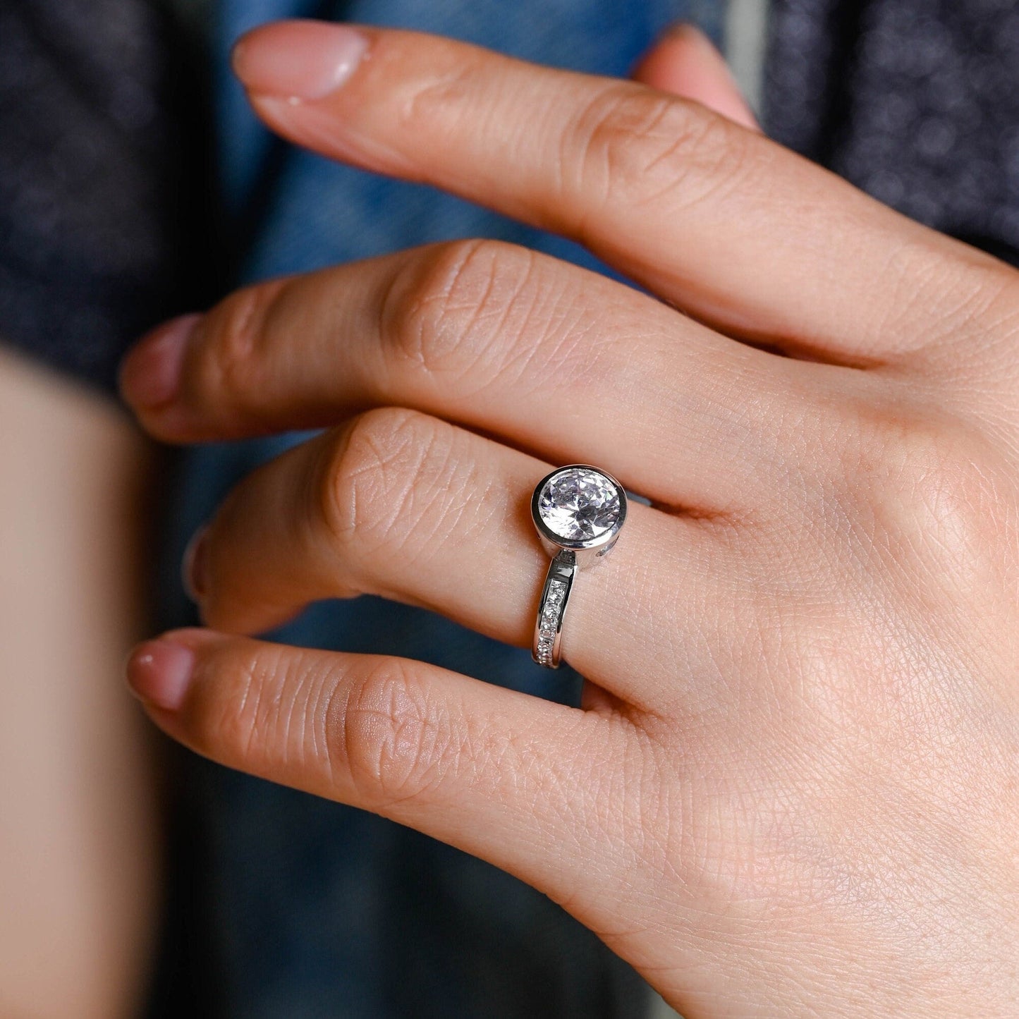 1.50 CT Round Brilliant Bezel Setting Moissanite Engagement Ring
