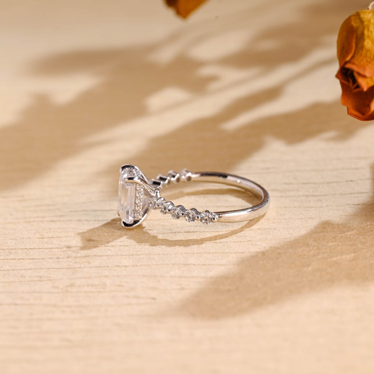 1.50CT Emerald Cut Pave Setting Moissanite Engagement Ring