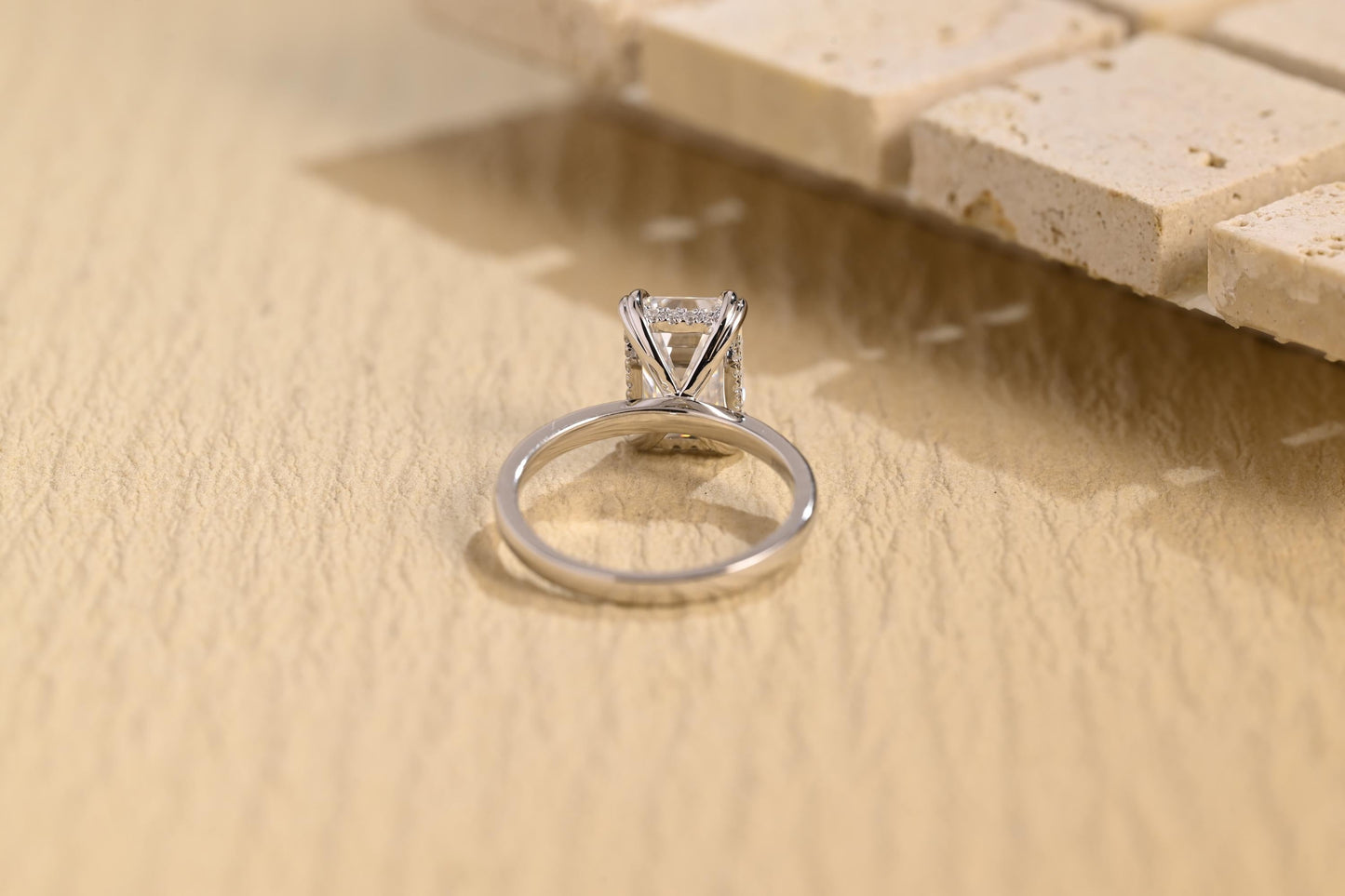 2.0CT Emerald Cut Hidden Halo Moissanite Engagement Ring