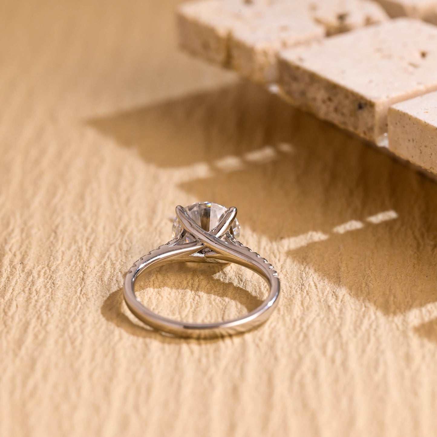 1.0CT Round Brilliant Pave Setting Moissanite Engagement Ring