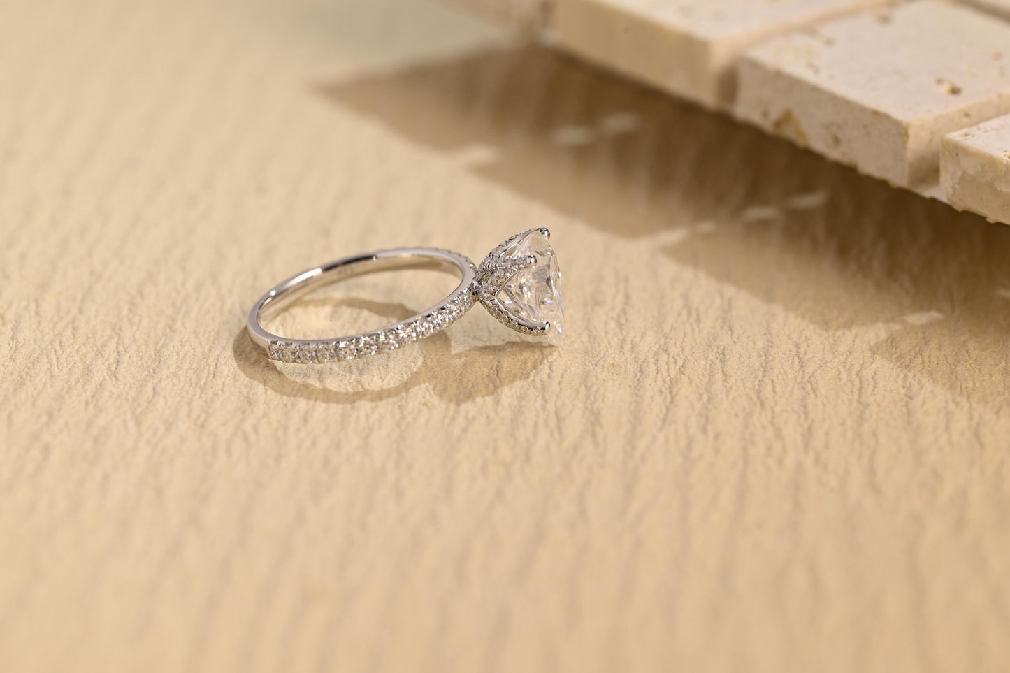 1.0 CT Pear Cut Pave Setting Moissanite Engagement Ring