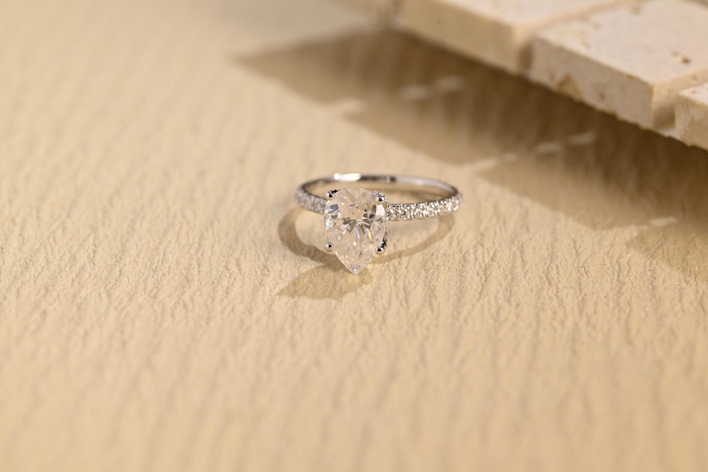 1.0 CT Pear Cut Pave Setting Moissanite Engagement Ring