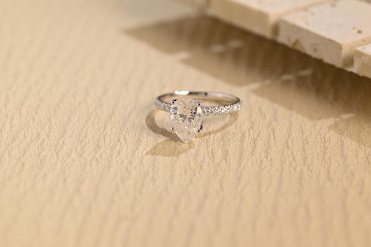 1.0 CT Pear Cut Pave Setting Moissanite Engagement Ring