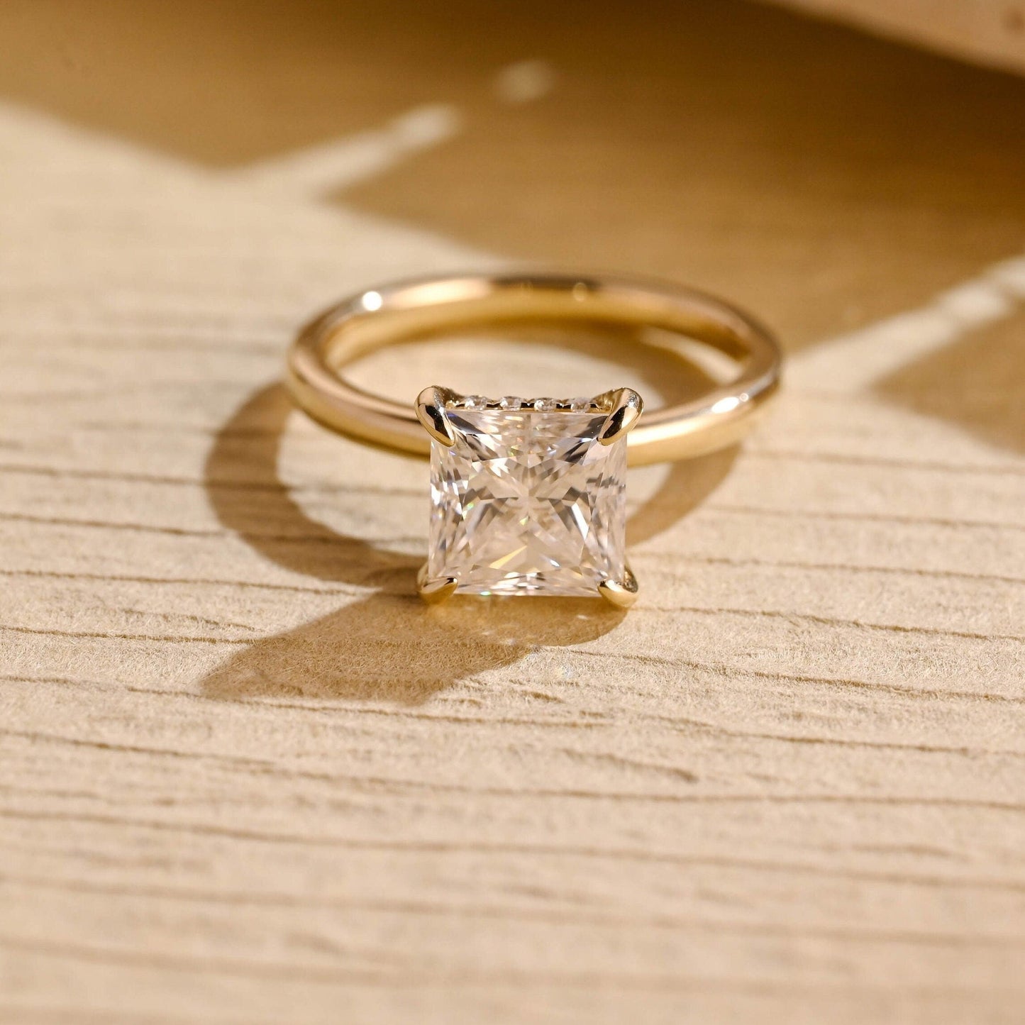 1.0CT Princess Cut Hidden Halo Diamond Moissanite Engagement Ring