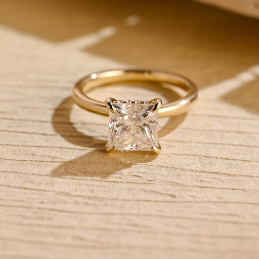 1.0CT Princess Cut Hidden Halo Diamond Moissanite Engagement Ring