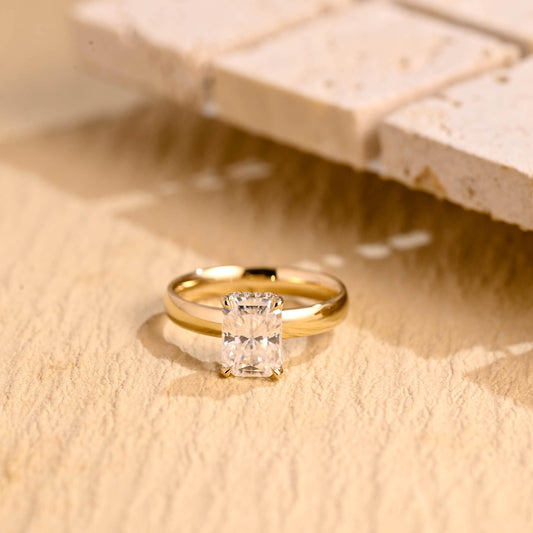 1.0CT Radiant Cut Hidden Halo Moissanite Engagement Ring