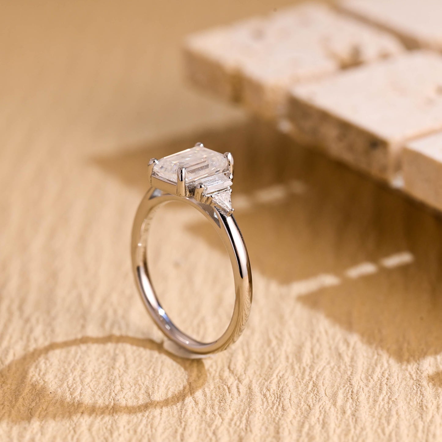 1.0CT Emerald Cut Cluster Diamond Moissanite Engagement Ring