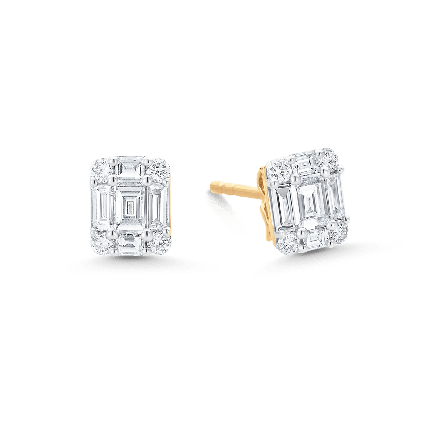 2.0 TCW Round & Baguette Moissanite Diamond Stud Earrings