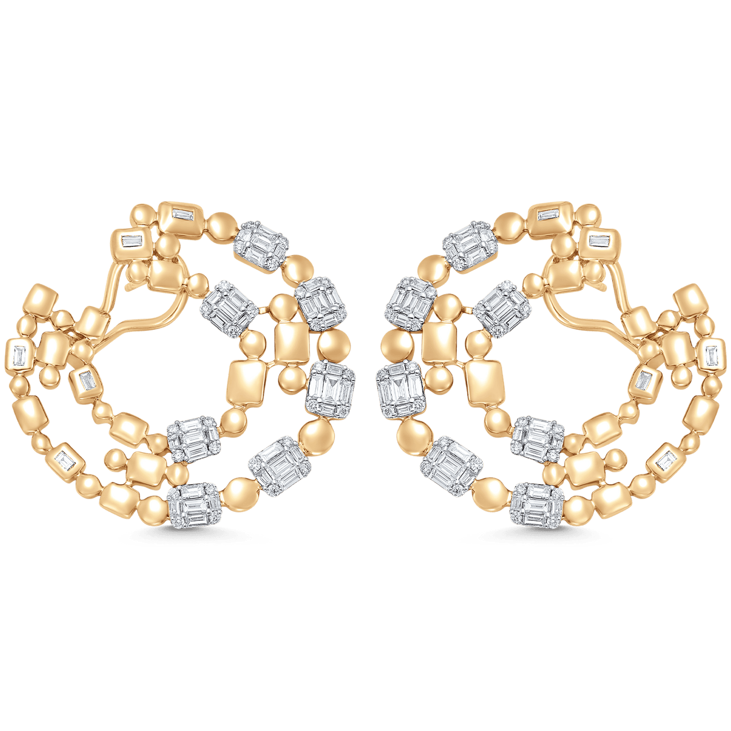 1.99 TCW Round & Baguette Moissanite Diamond Statement Hoops Earrings