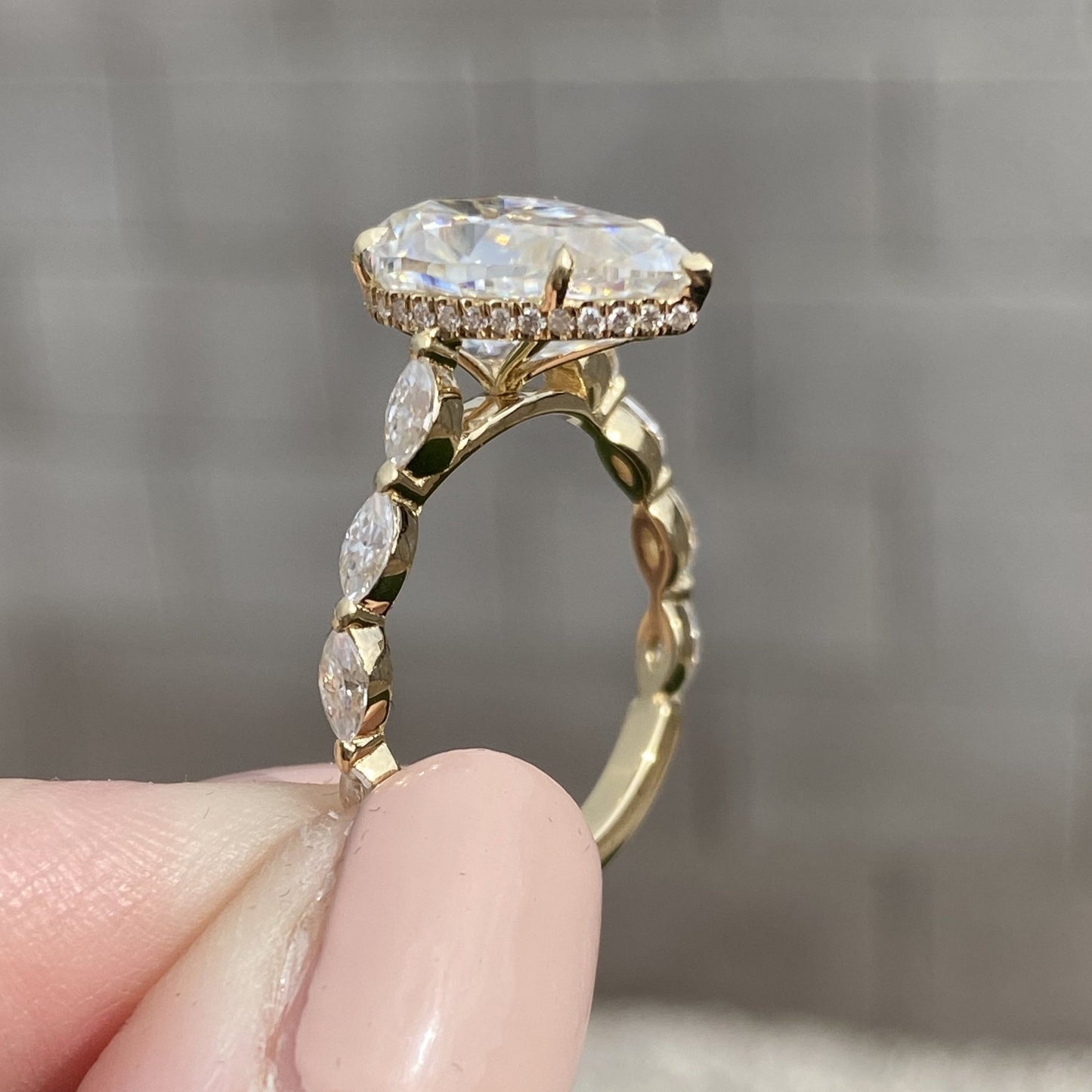 5.2CT Pear Diamond Hidden Halo Moissanite Engagement Ring