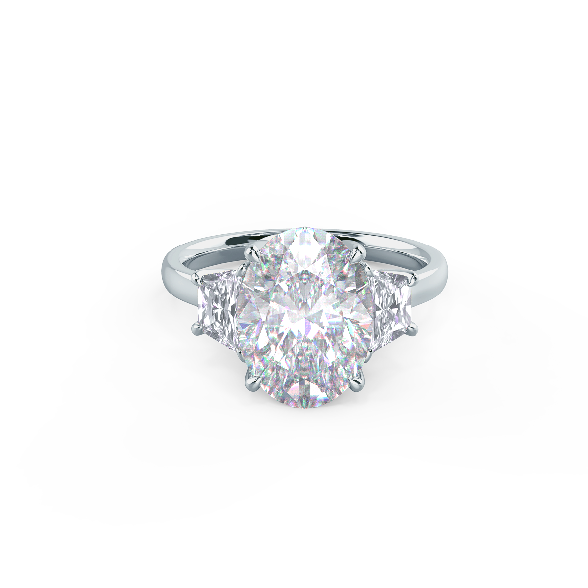 3.5CT Oval Cut Moissanite Trapezoid Diamond Engagement Ring
