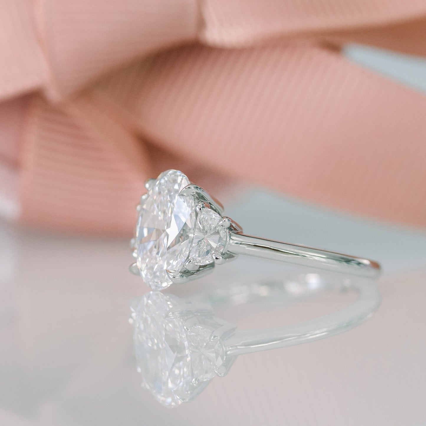 2.25CT Oval Cut Moissanite Half Moon Diamond Engagement Ring