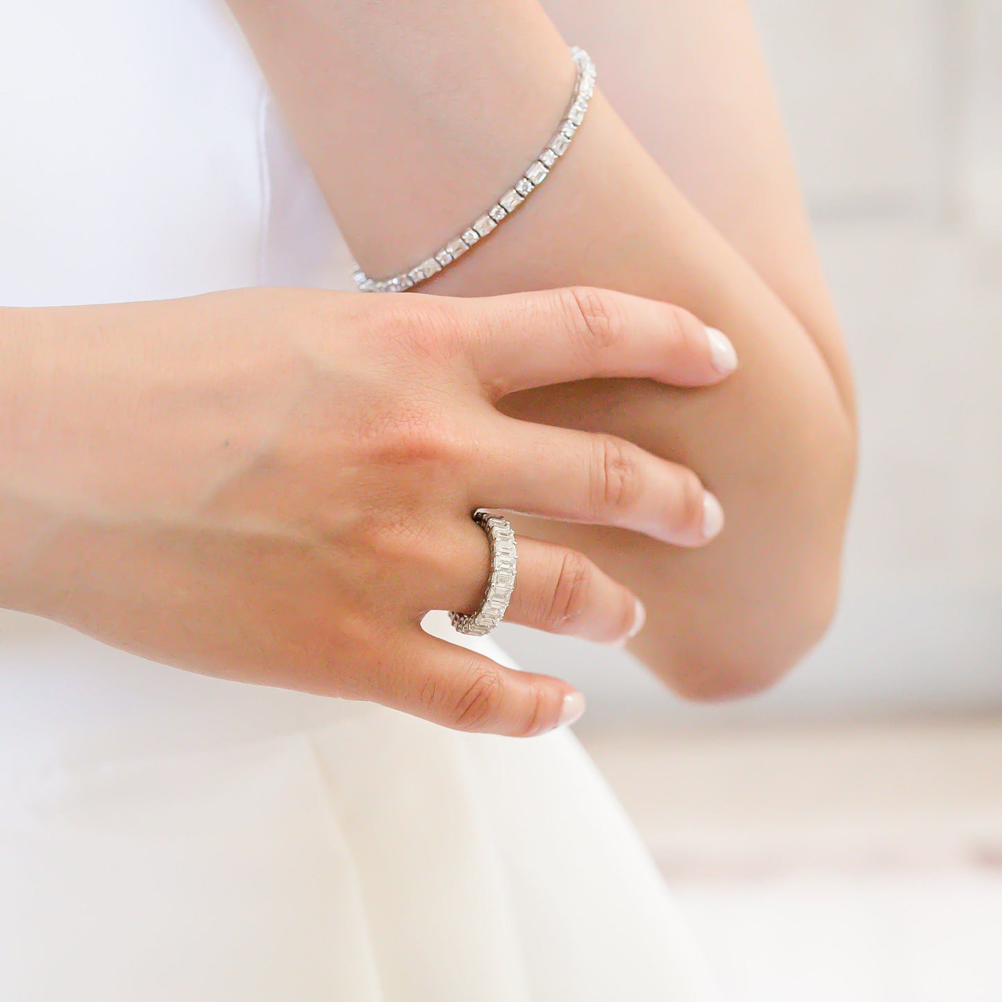 Emerald Cut Moissanite Diamond Full Eternity Wedding Band