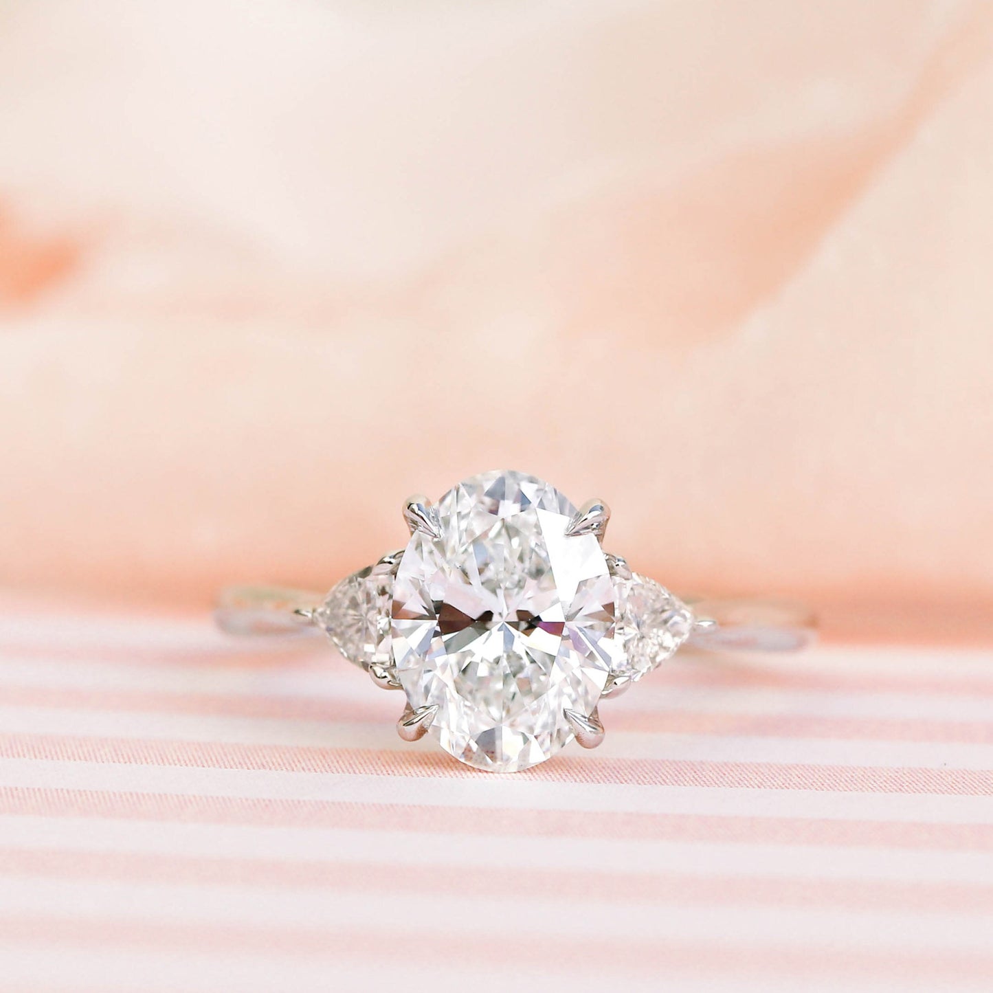 2.25CT Oval Cut Moissanite Trillion Cut 3 Stone Engagement Ring