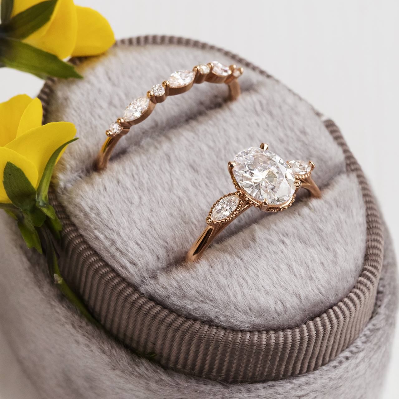Marquise and Round Cut Half Eternity Wedding Band