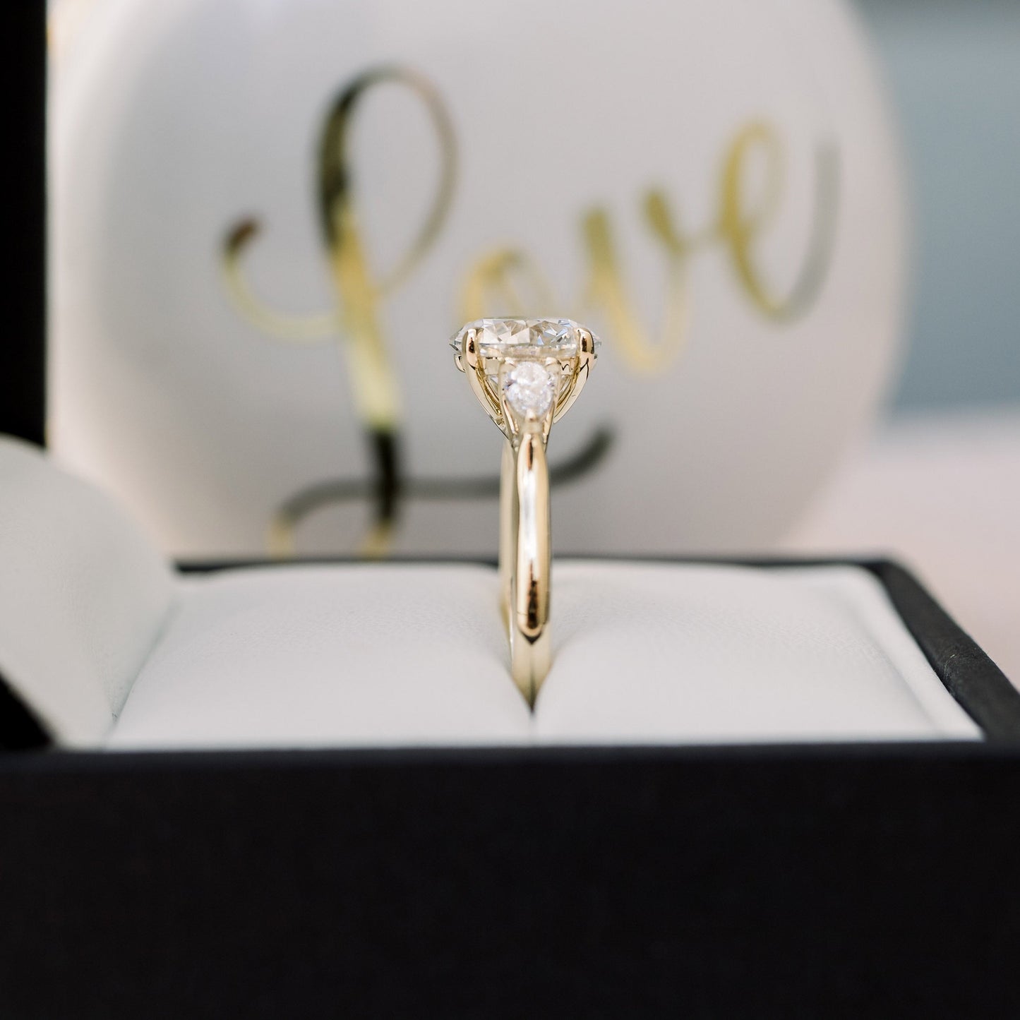 2.0CT Round & Pear Cut Moissanite 3 Stone Engagement Ring