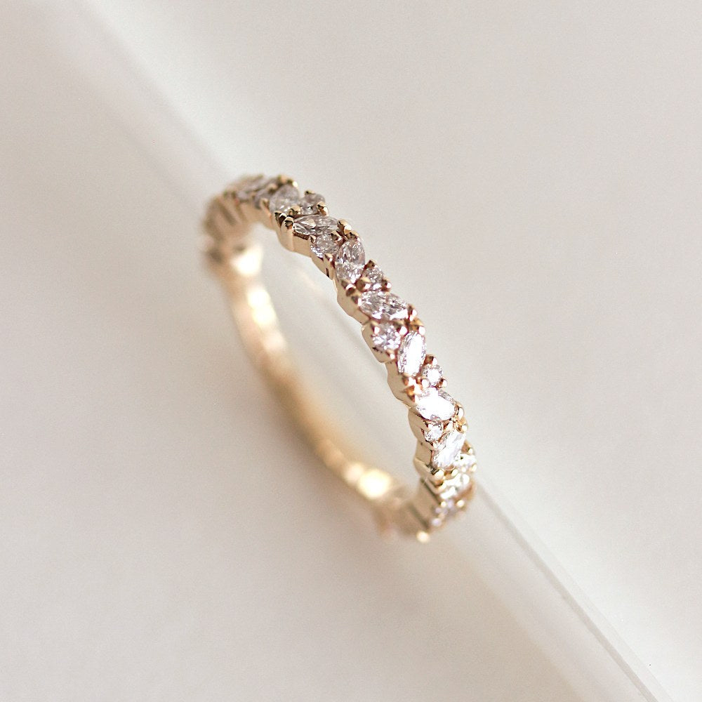 0.60 TCW Round & Marquise Moissanite Cluster Wedding Band