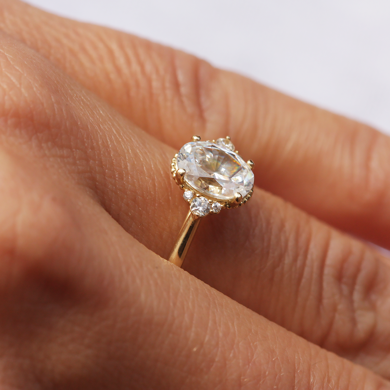 1.33 CT Oval Cut Hidden Halo Moissanite Engagement Ring