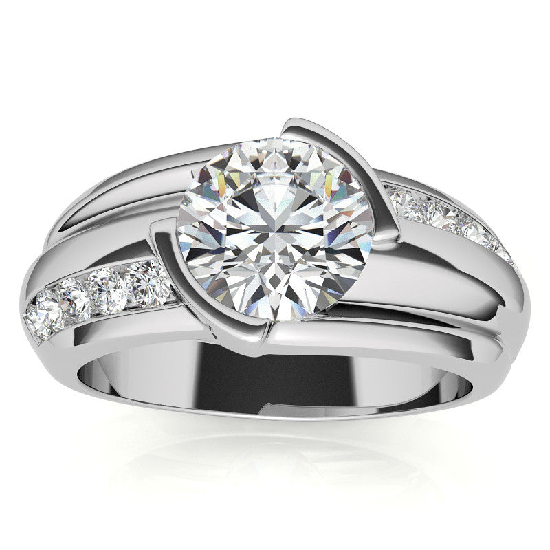 Round Cut Channel Moissanite Men's Diamond Wedding Band