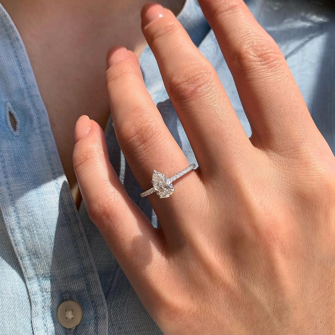2.10CT Pear Cut Hidden Halo Moissanite Diamond Engagement Ring