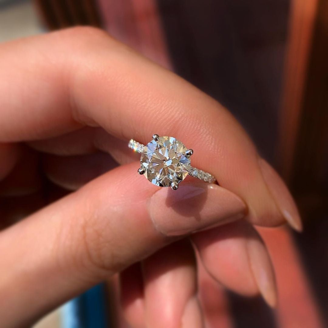 1.50CT Round Cut Pave Moissanite Diamond Engagement Ring