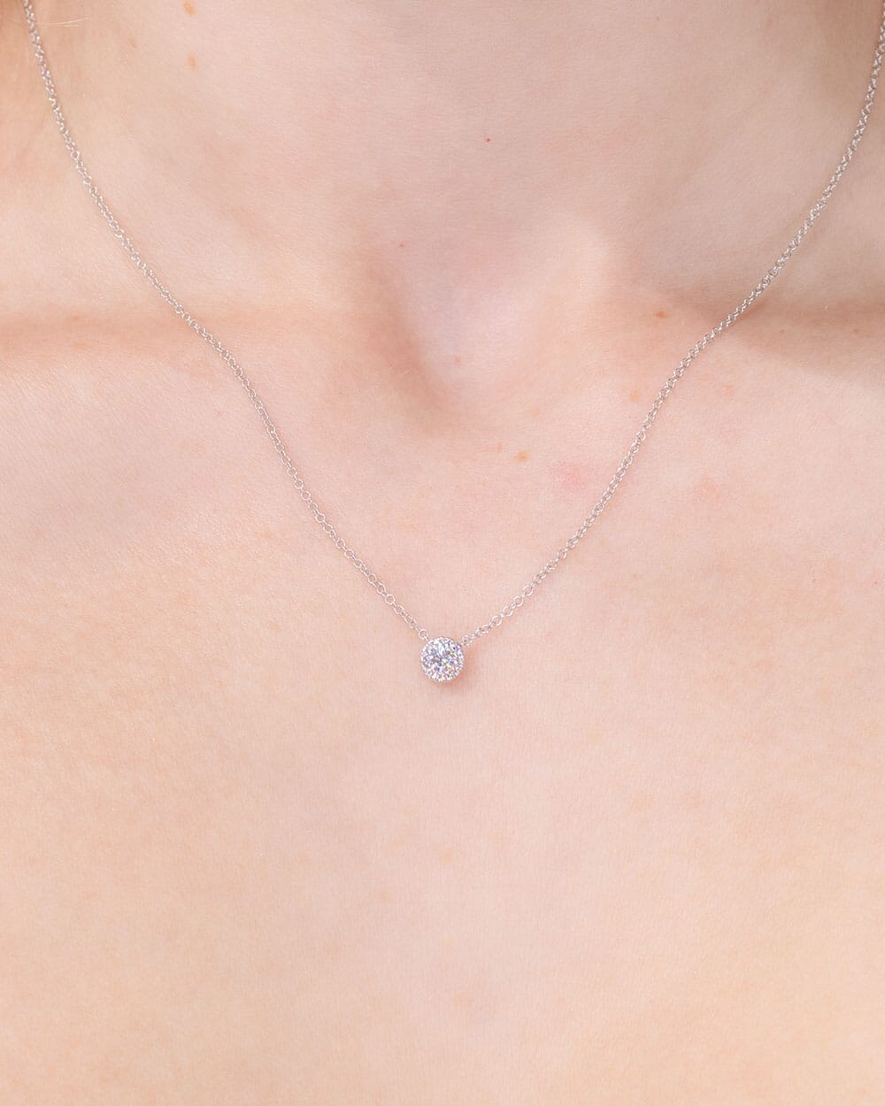 0.14TCW Round Moissanite Halo Necklace