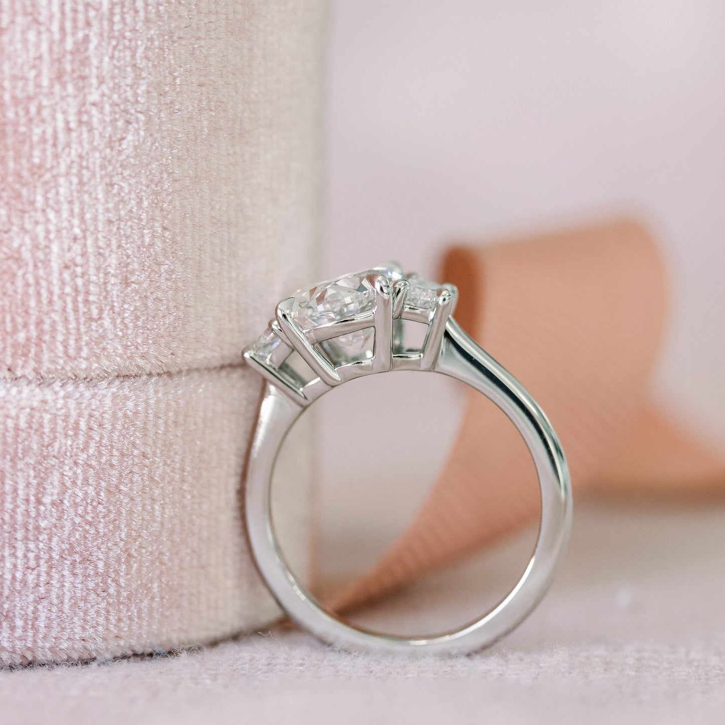 2.25CT Oval Cut Moissanite Half Moon Diamond Engagement Ring