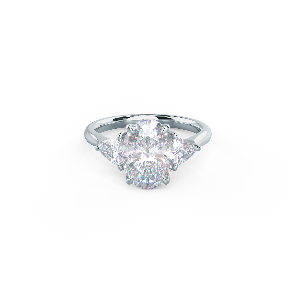 2.25CT Oval Cut Moissanite Trillion Cut 3 Stone Engagement Ring