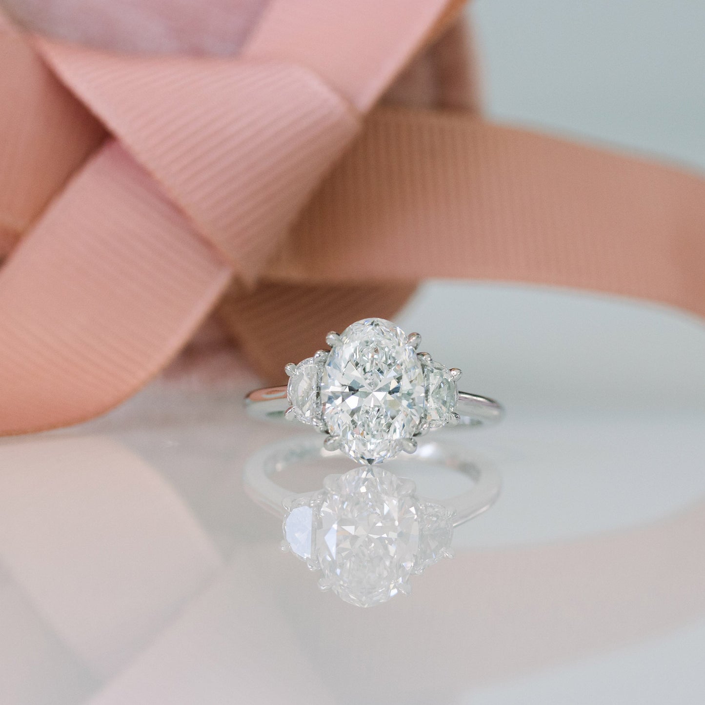 2.25CT Oval Cut Moissanite Half Moon Diamond Engagement Ring