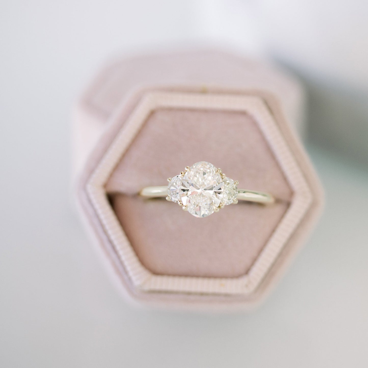2.25CT Oval Cut Moissanite Half Moon Diamond Engagement Ring