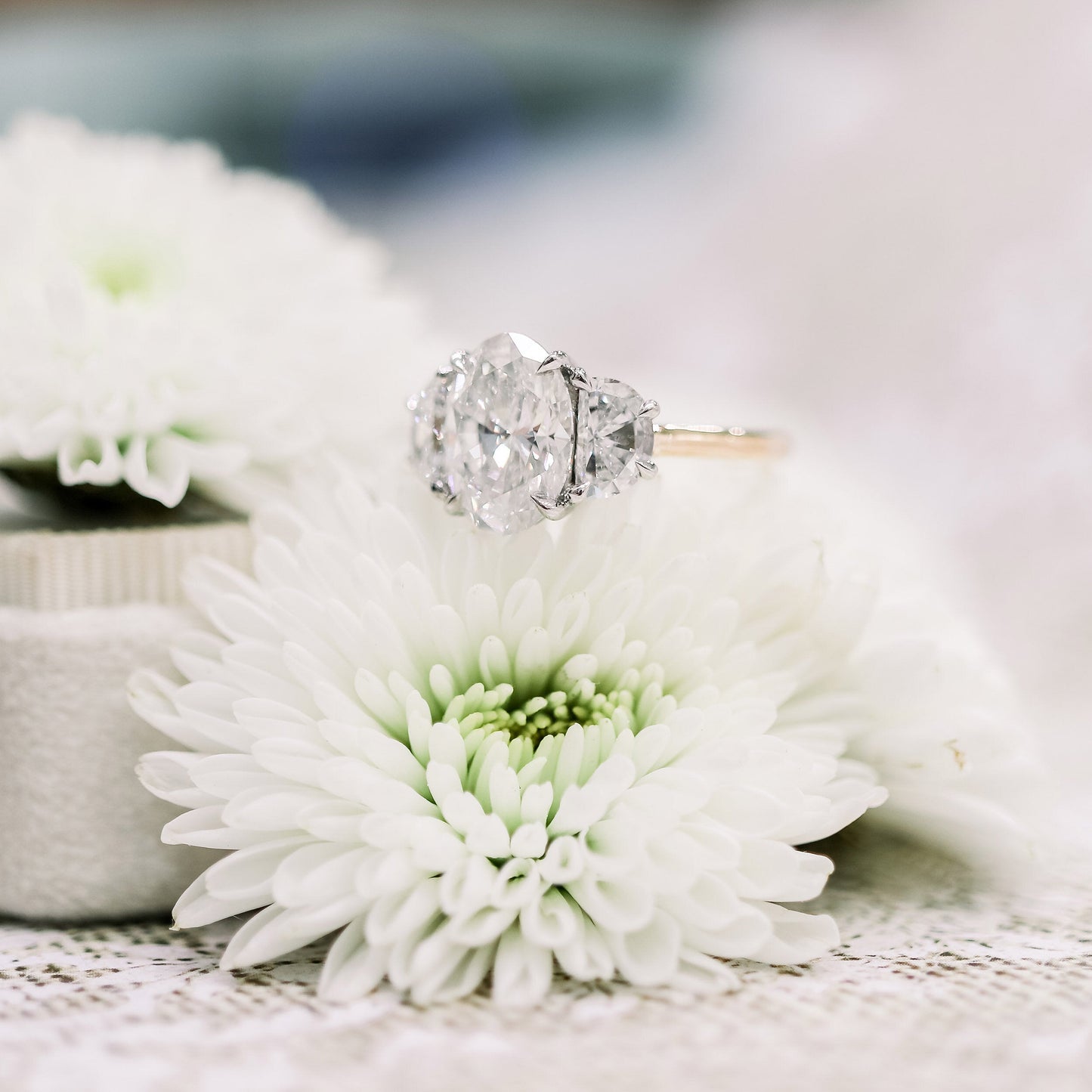 2.25CT Oval Cut Moissanite Half Moon Diamond Engagement Ring