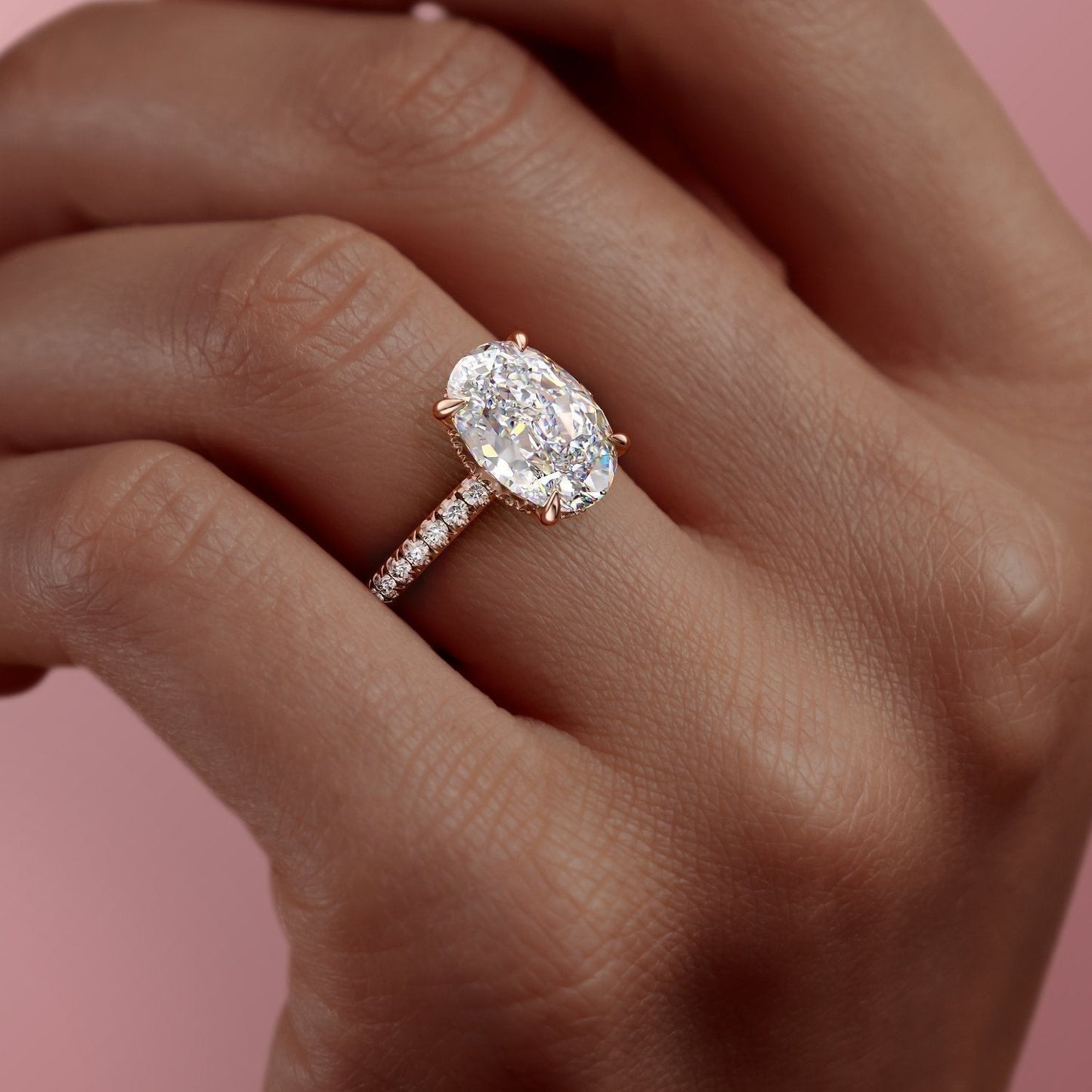 2.10 CT Oval Cut Solitaire Pave Setting Moissanite Engagement Ring