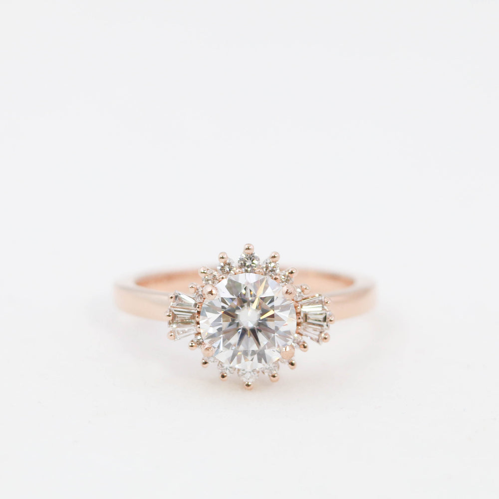 1.05CT Round Cut Cluster Moissanite Diamond Engagement Ring
