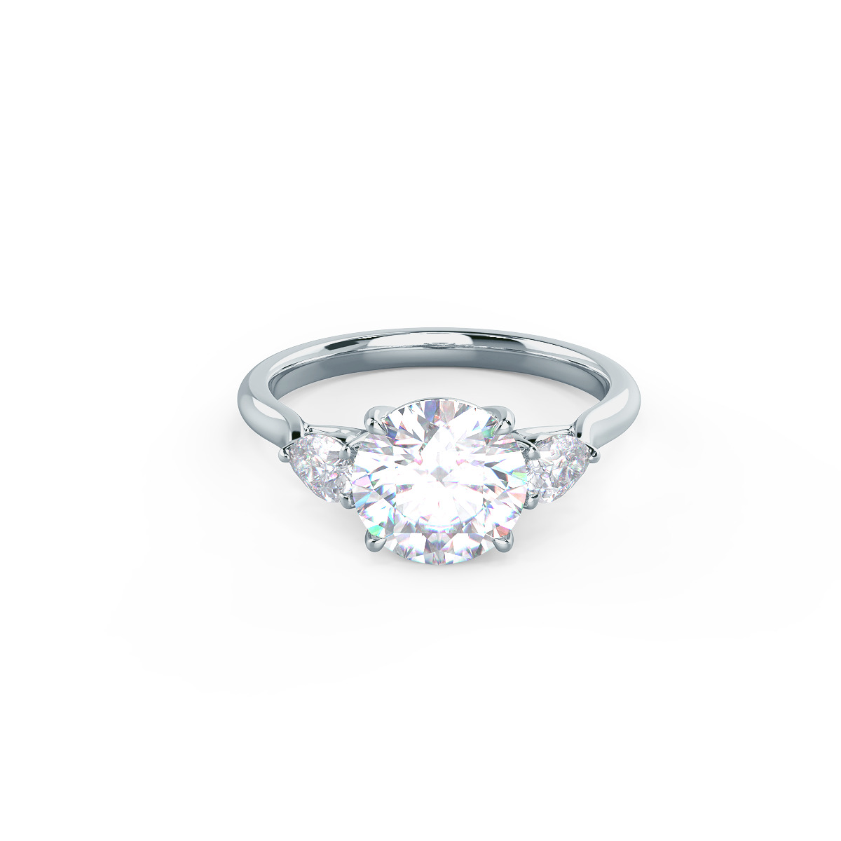 2.0CT Round & Pear Cut Moissanite 3 Stone Engagement Ring
