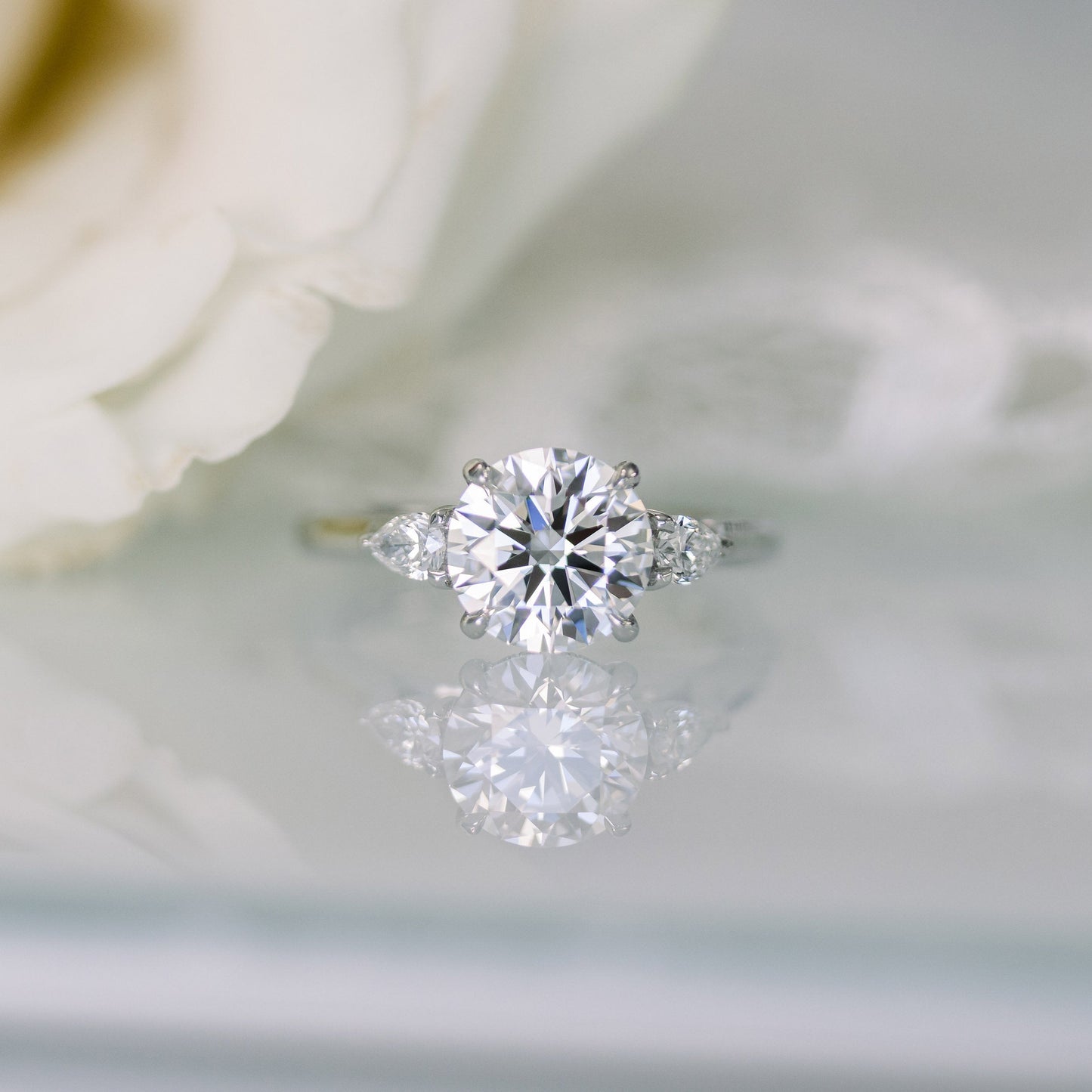 2.0CT Round & Pear Cut Moissanite 3 Stone Engagement Ring