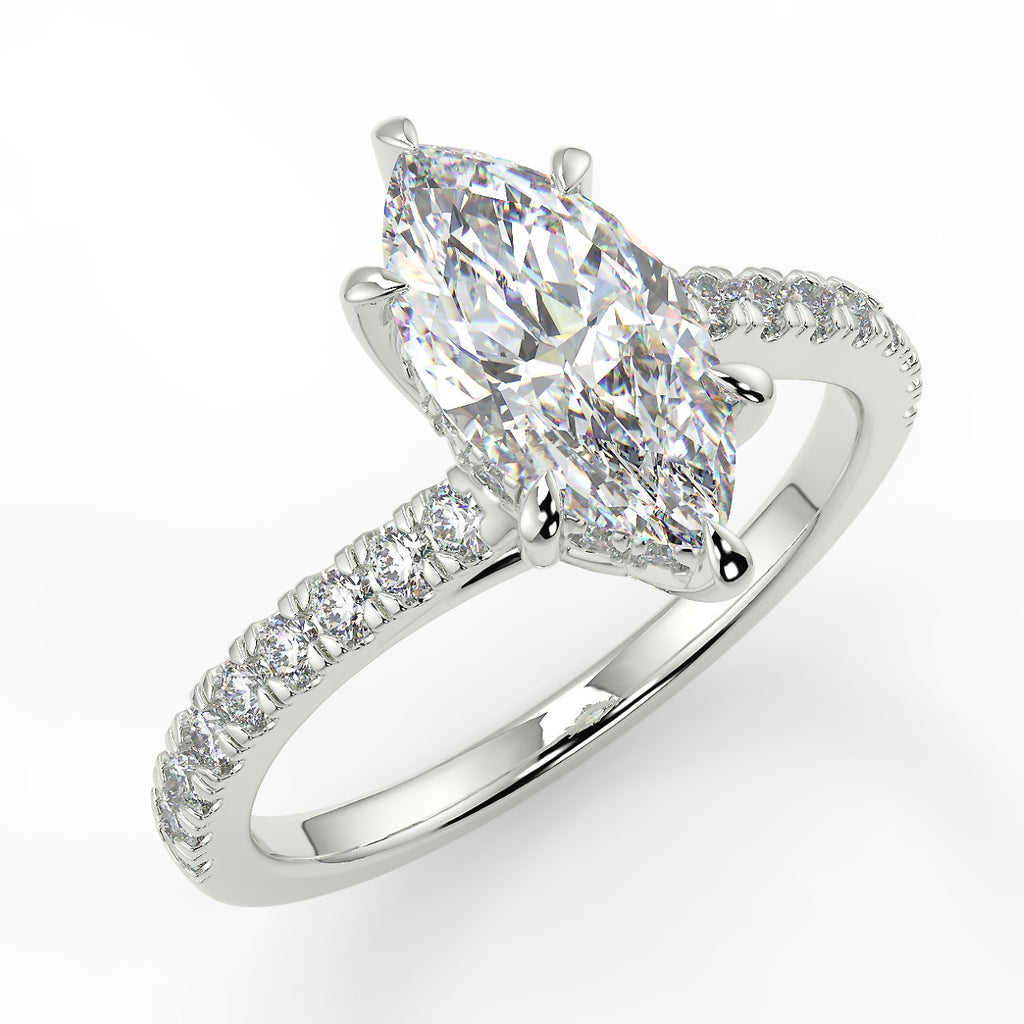 0.90 CT Marquise Moissanite Pave Setting Engagement Ring