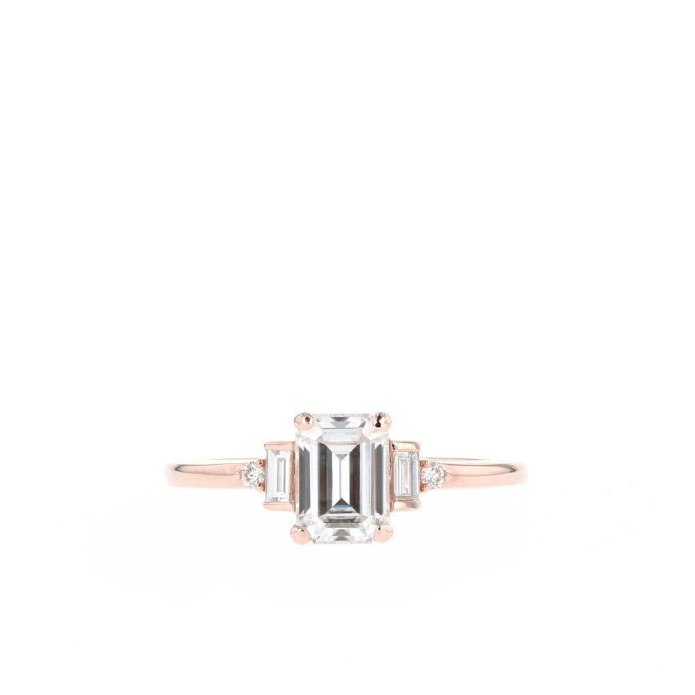 1.10CT Emerald Cut Moissanite Five Stone Diamond Engagement Ring