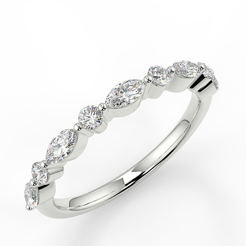 0.95 TCW Round & Marquise Moissanite Alternative Stone Wedding Band
