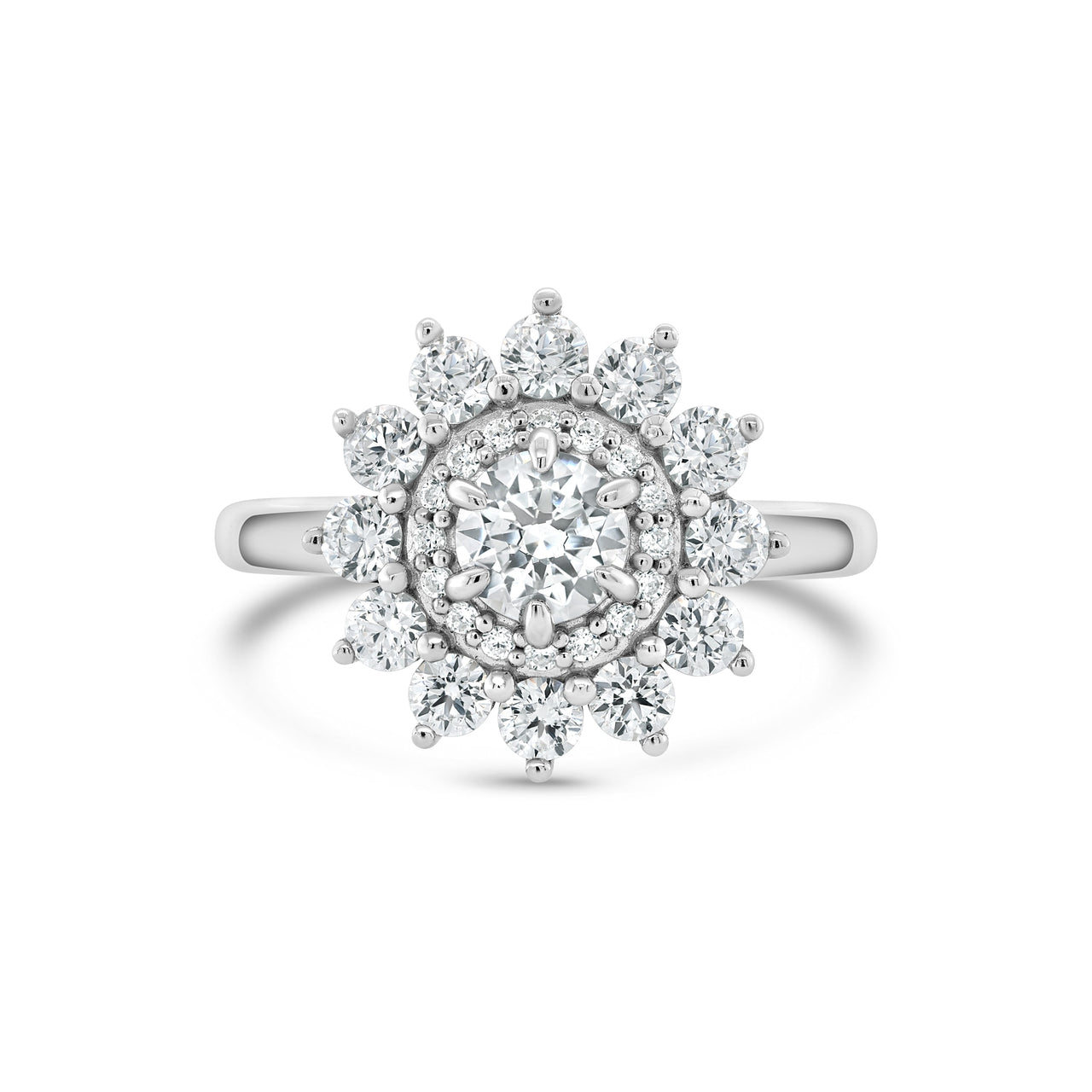 0.50 CT Round Moissanite Floral Halo Engagement Ring