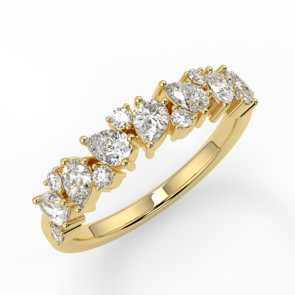 0.66 TCW Round & Pear Moissanite Cluster Style Wedding Band