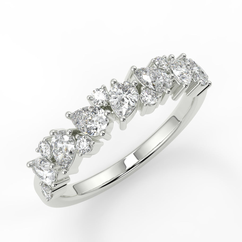 0.66 TCW Round & Pear Moissanite Cluster Style Wedding Band