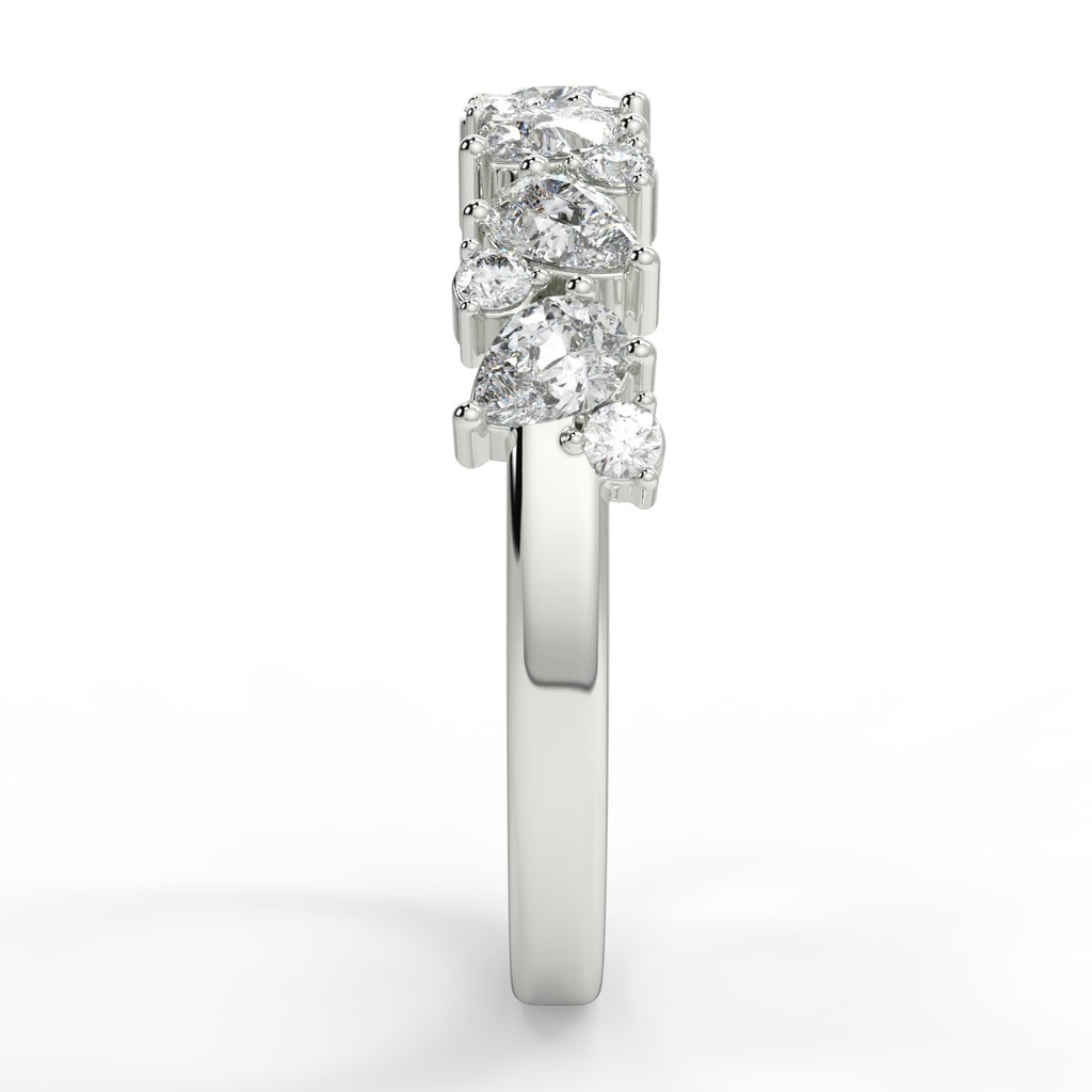 0.66 TCW Round & Pear Moissanite Cluster Style Wedding Band