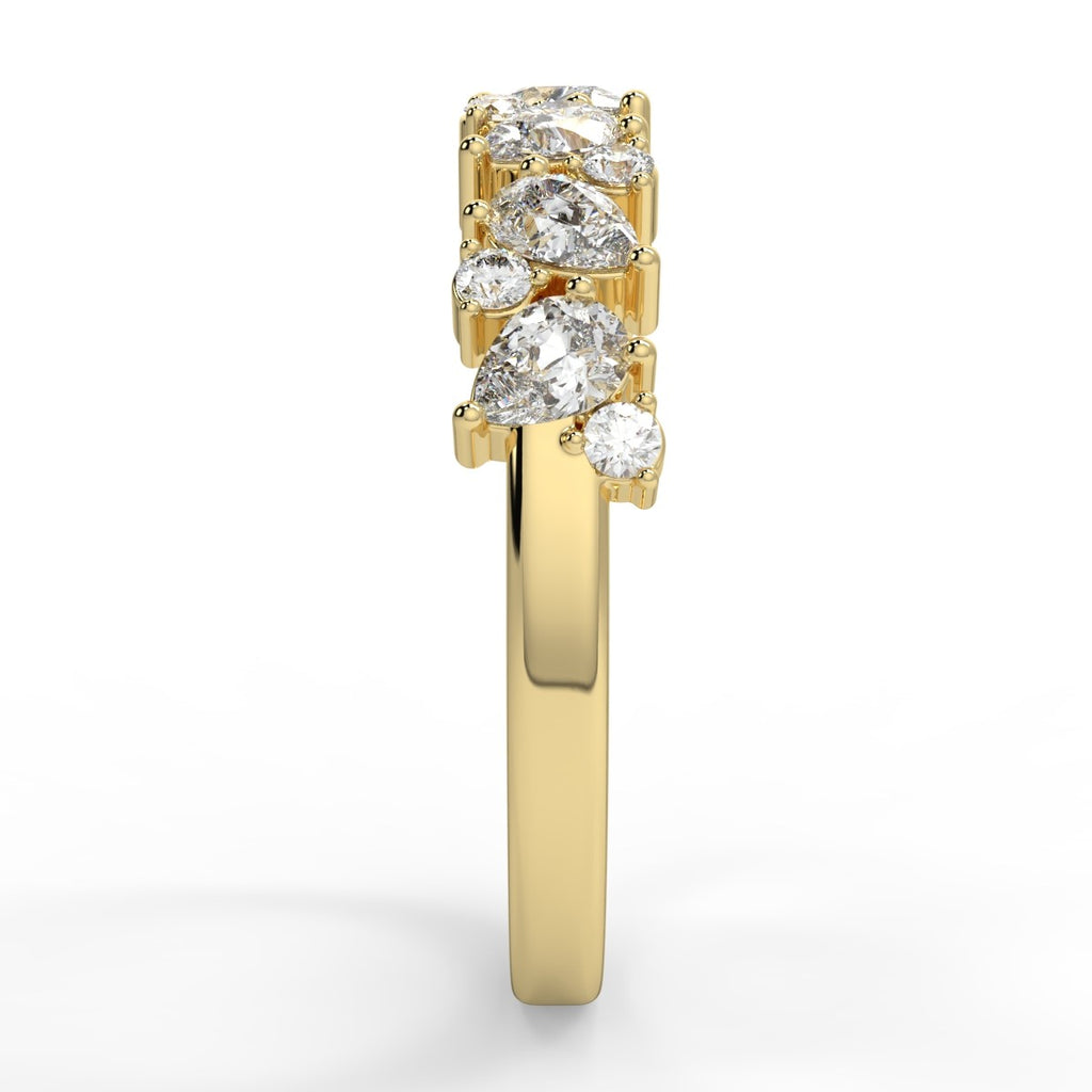 0.66 TCW Round & Pear Moissanite Cluster Style Wedding Band