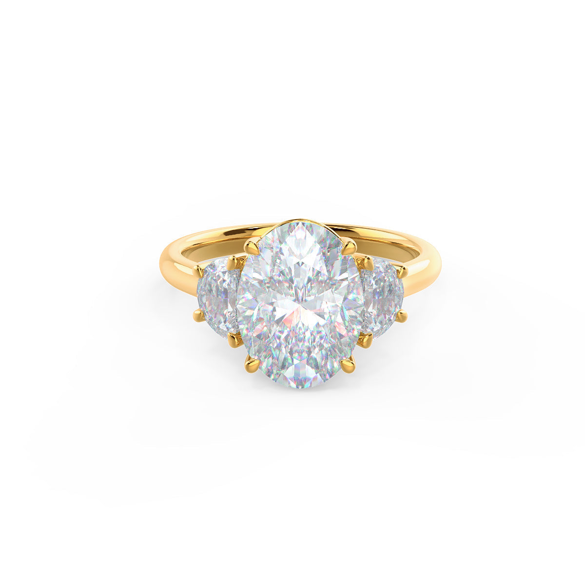 2.25CT Oval Cut Moissanite Half Moon Diamond Engagement Ring