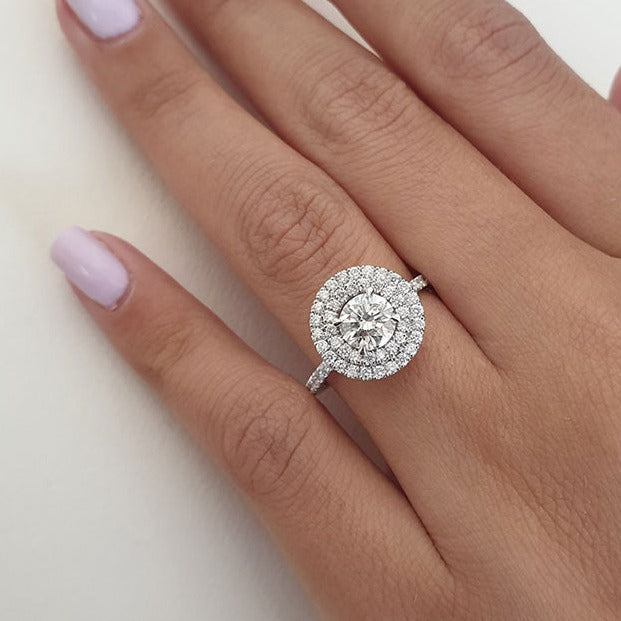 1.0ct Round Brilliant Cut Double Halo 14K White Gold Engagement Ring