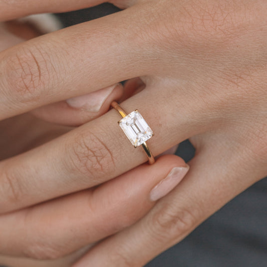 1.60CT Emerald Cut East West Moissanite Engagement Ring