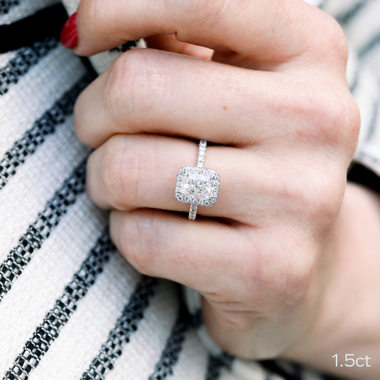1.50CT Radiant Cut Moissanite Double Halo Diamond Engagement Ring