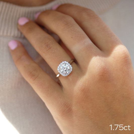 1.75CT Round Brilliant Cut Moissanite Halo Diamond Engagement Ring
