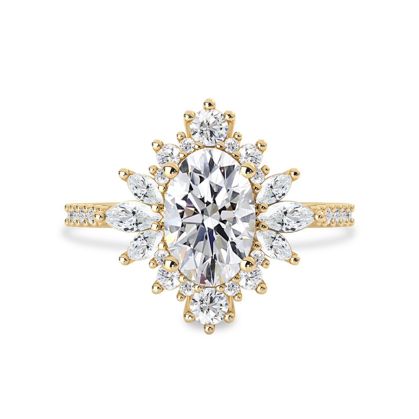 1.40 CT Oval Moissanite Cluster Halo Engagement Ring